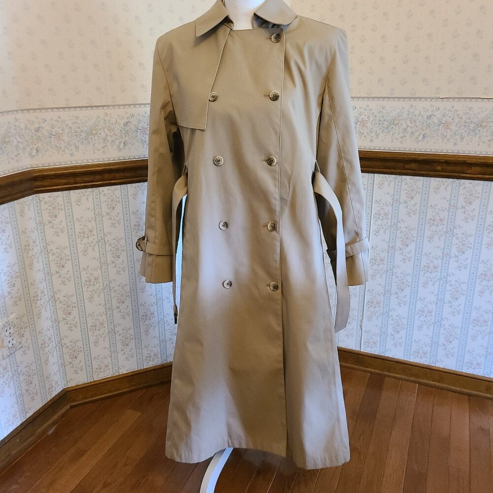 LONDON FOG VINTAGE WOMEN DOUBLE BREASTED BEIGE TRENCH COAT-CLASSIC BELTED STYLE - Picture 3 of 12
